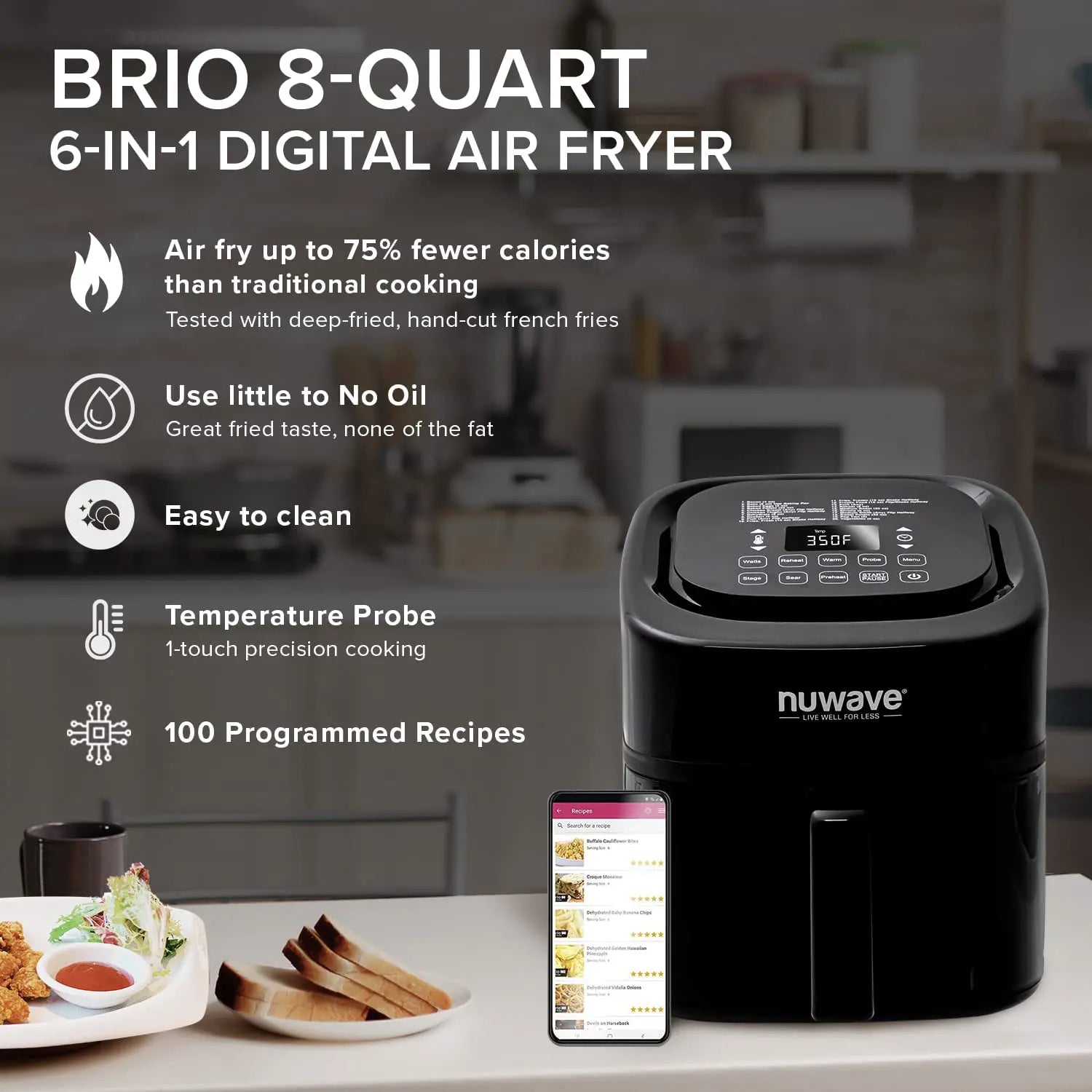 Nuwave Brio 8 QT Digital Air Fryer with Temperature Probe