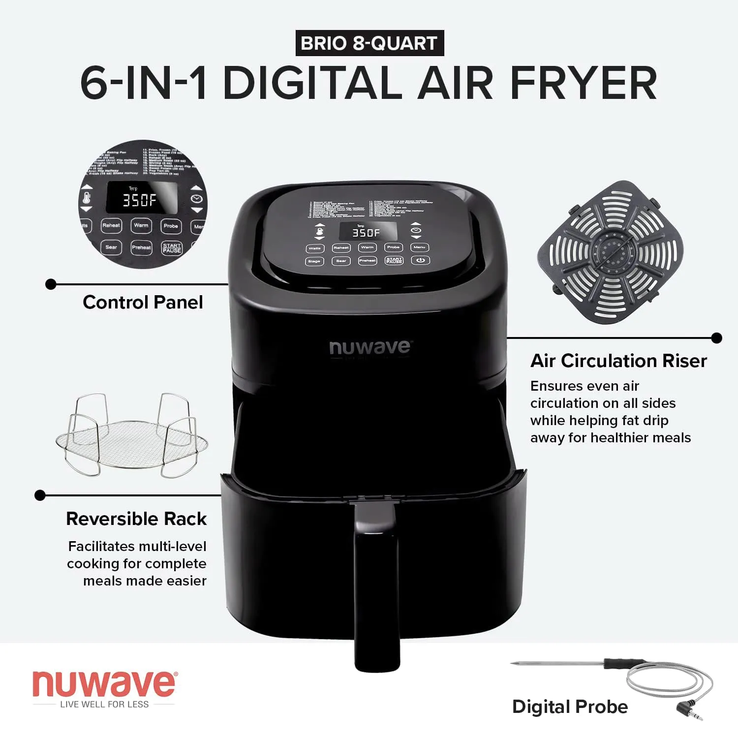 Nuwave Brio 8 QT Digital Air Fryer with Temperature Probe